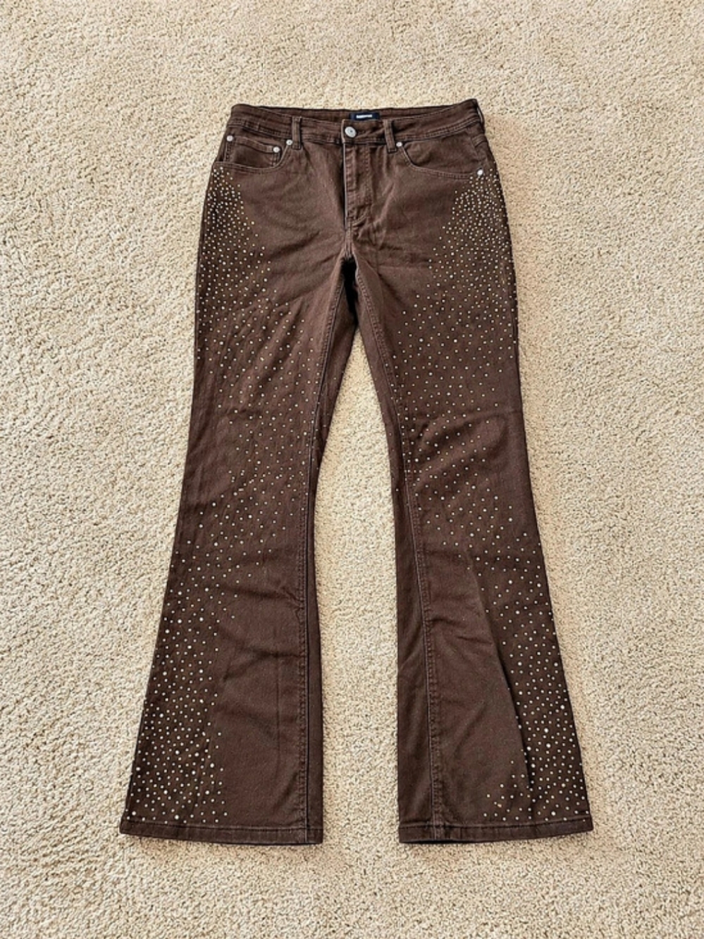 NOVAMEN Brown Embellished Flare Pants Waist 36